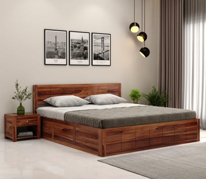 Solid Sheesham Wood King Size Bed with Box Storage