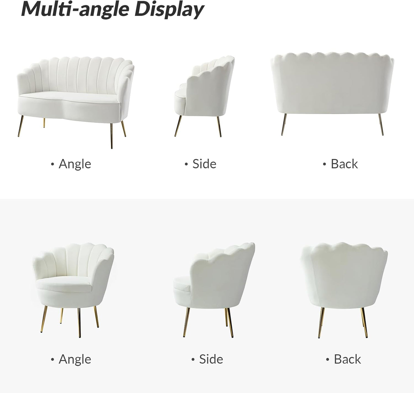 Modern Velvet 3 Piece Sofa Set Barrel Chair Loveseat
