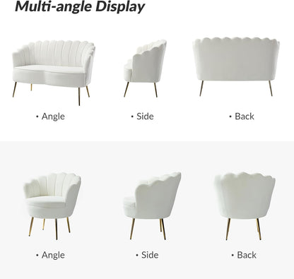 Modern Velvet 3 Piece Sofa Set Barrel Chair Loveseat