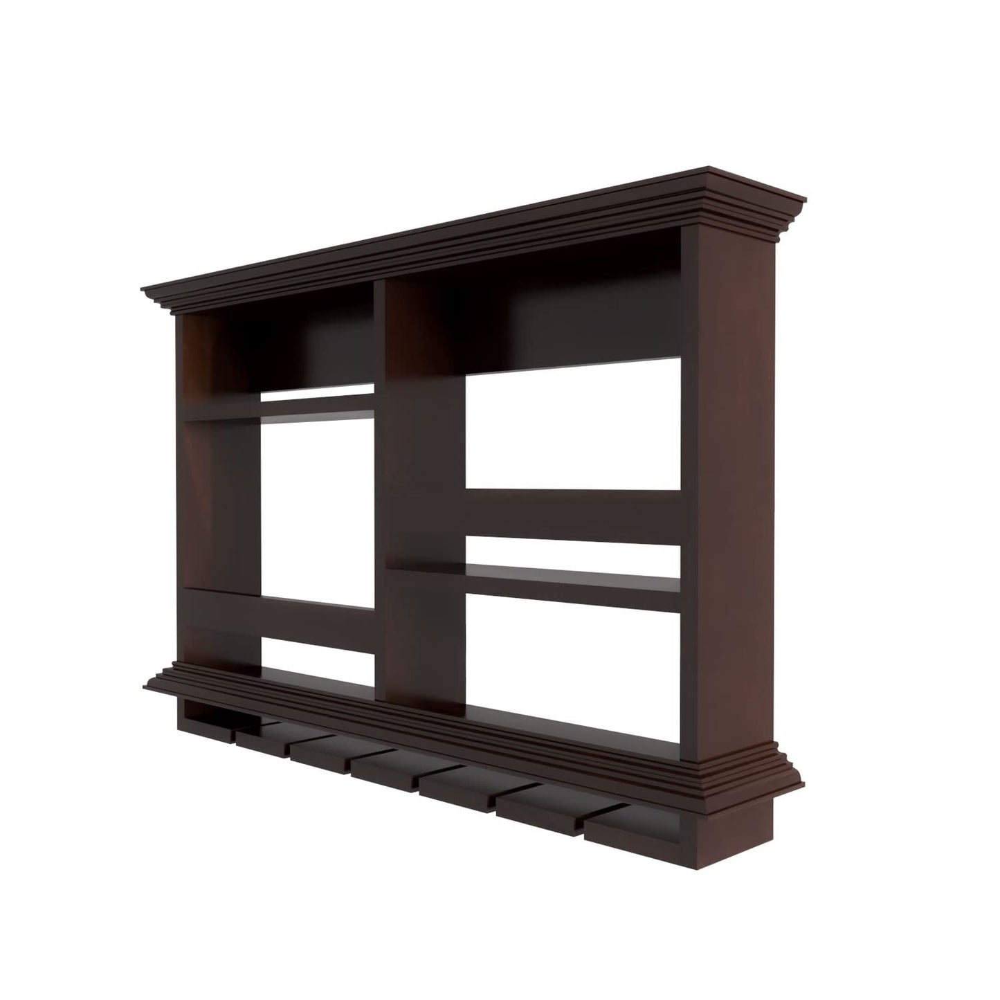 Solid Wood Wall Mounted Wine Bottle & Glass Holder Rack