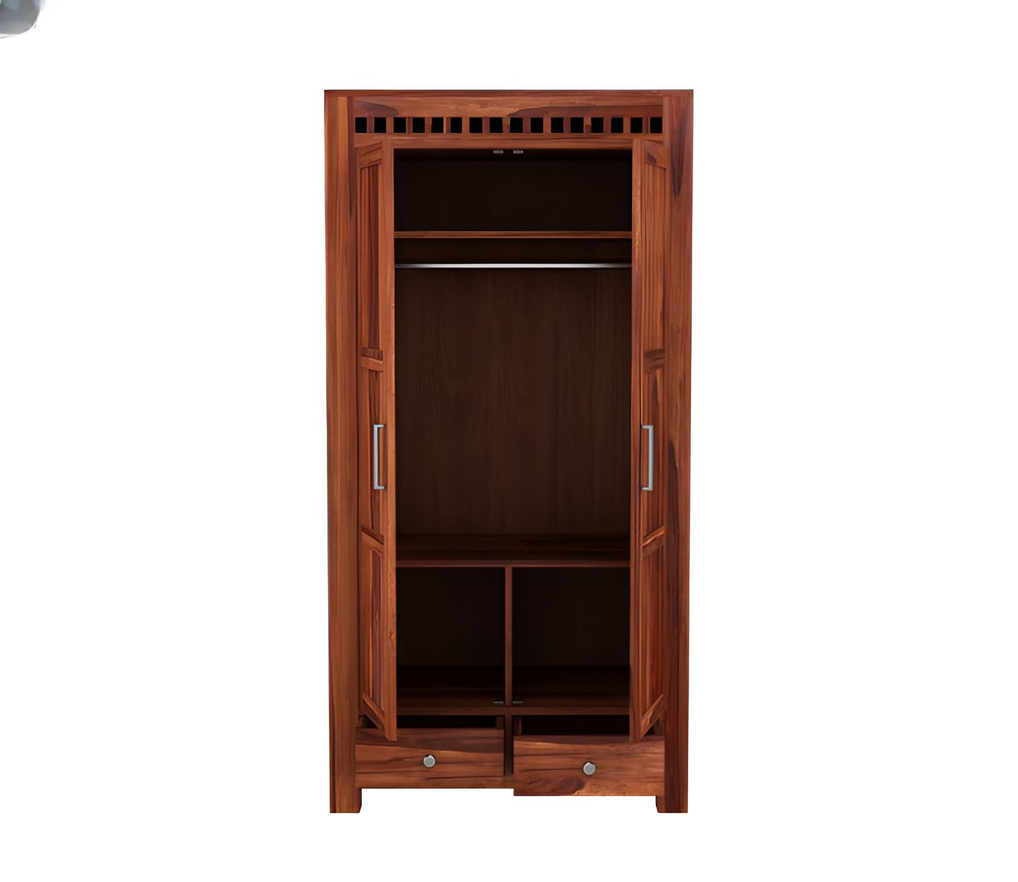 Premium Solid Sheesham Wood 2 Door Wardrobe with Drawers