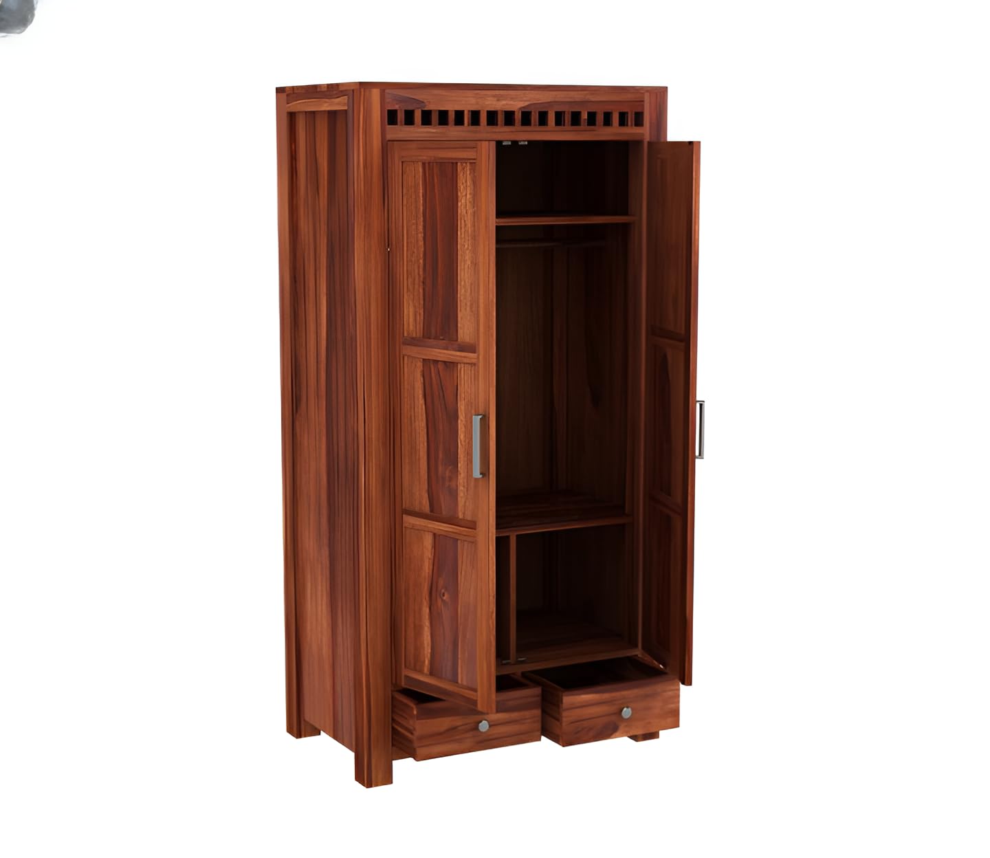 Premium Solid Sheesham Wood 2 Door Wardrobe with Drawers