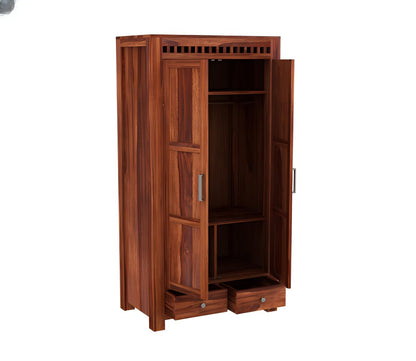 Premium Solid Sheesham Wood 2 Door Wardrobe with Drawers