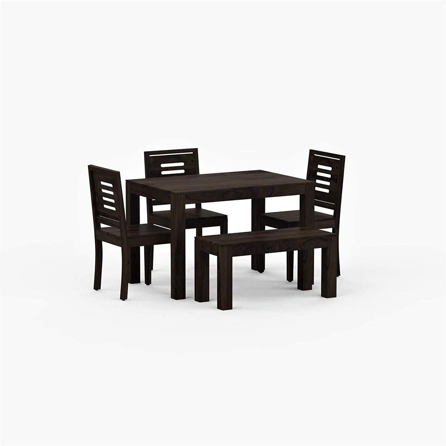 Solid Sheesham Wood 4 Seater Dining Table Set with Chairs & Bench