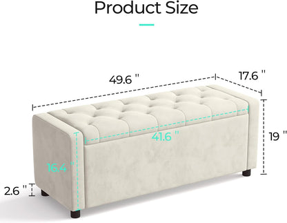 Modern Tufted Upholstered Storage Bench – Cream Fabric Ottoman Bench