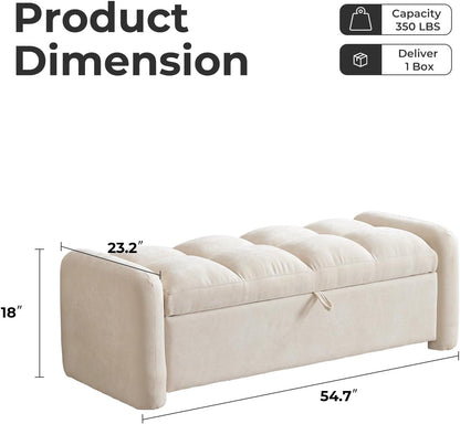 Modern Upholstered Storage Bench with Armrests – Tufted Ottoman Bench