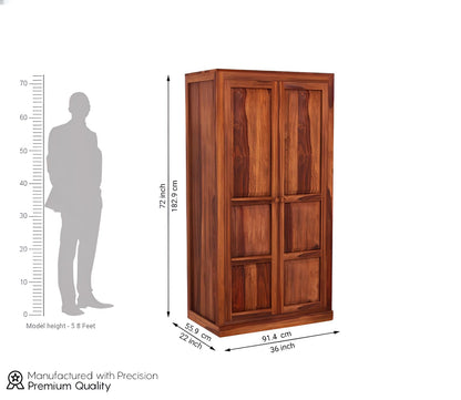 Solid Sheesham Wood 2 Door Wardrobe | Classic Wooden Almirah