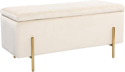 Modern Velvet Storage Bench with Gold Legs – Upholstered Ottoman Bench