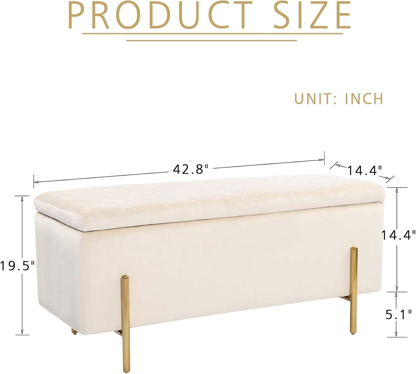 Modern Velvet Storage Bench with Gold Legs – Upholstered Ottoman Bench