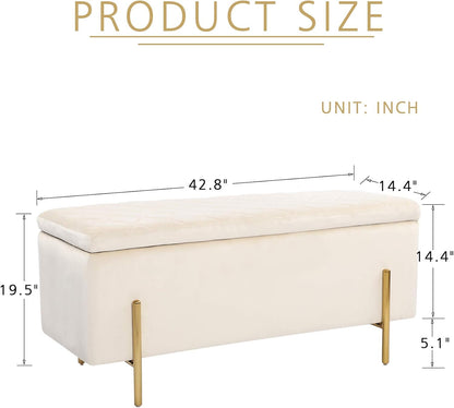 Modern Velvet Storage Bench with Gold Legs – Upholstered Ottoman Bench