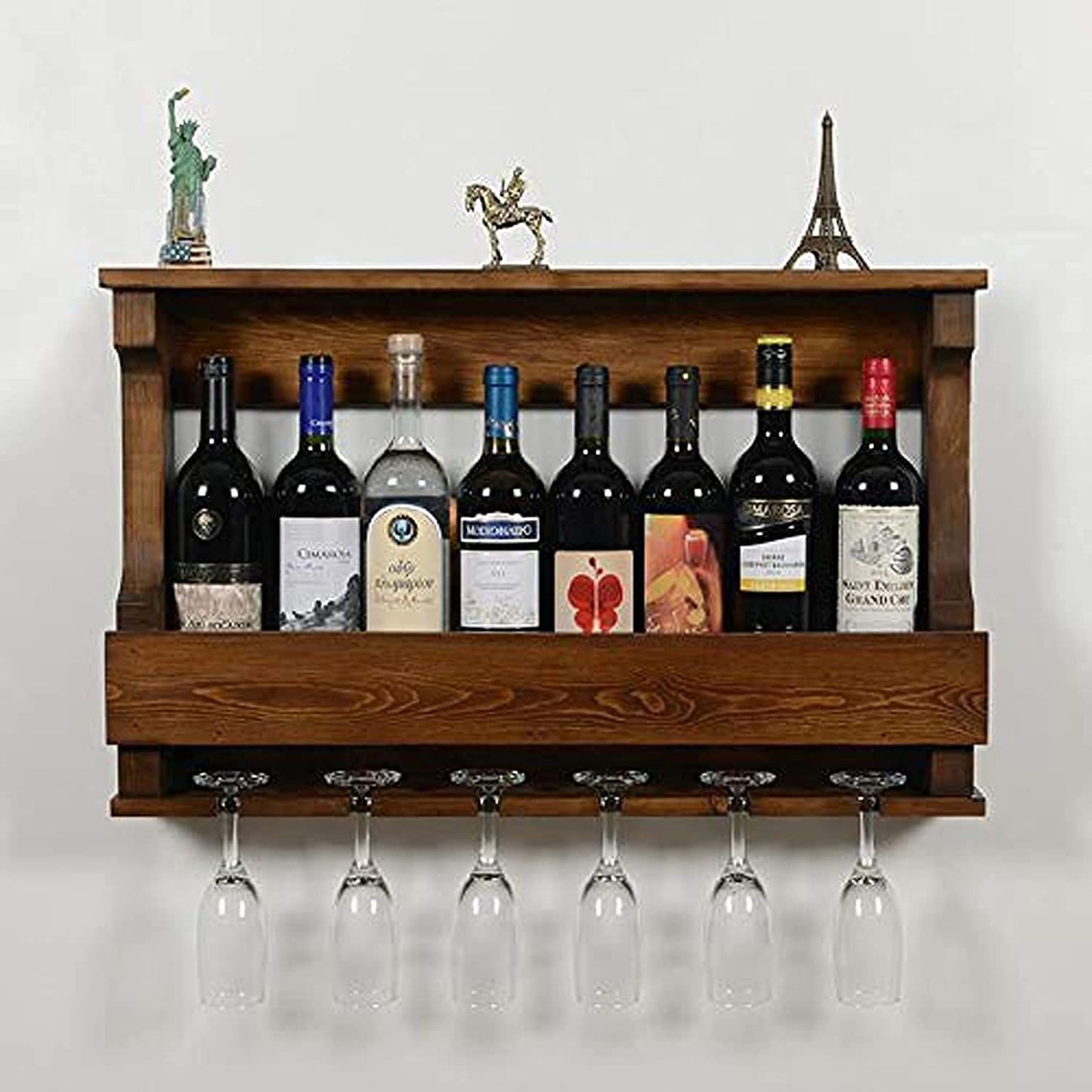 Solid Sheesham Wood Wall Mounted Wine Rack & Glass Holder