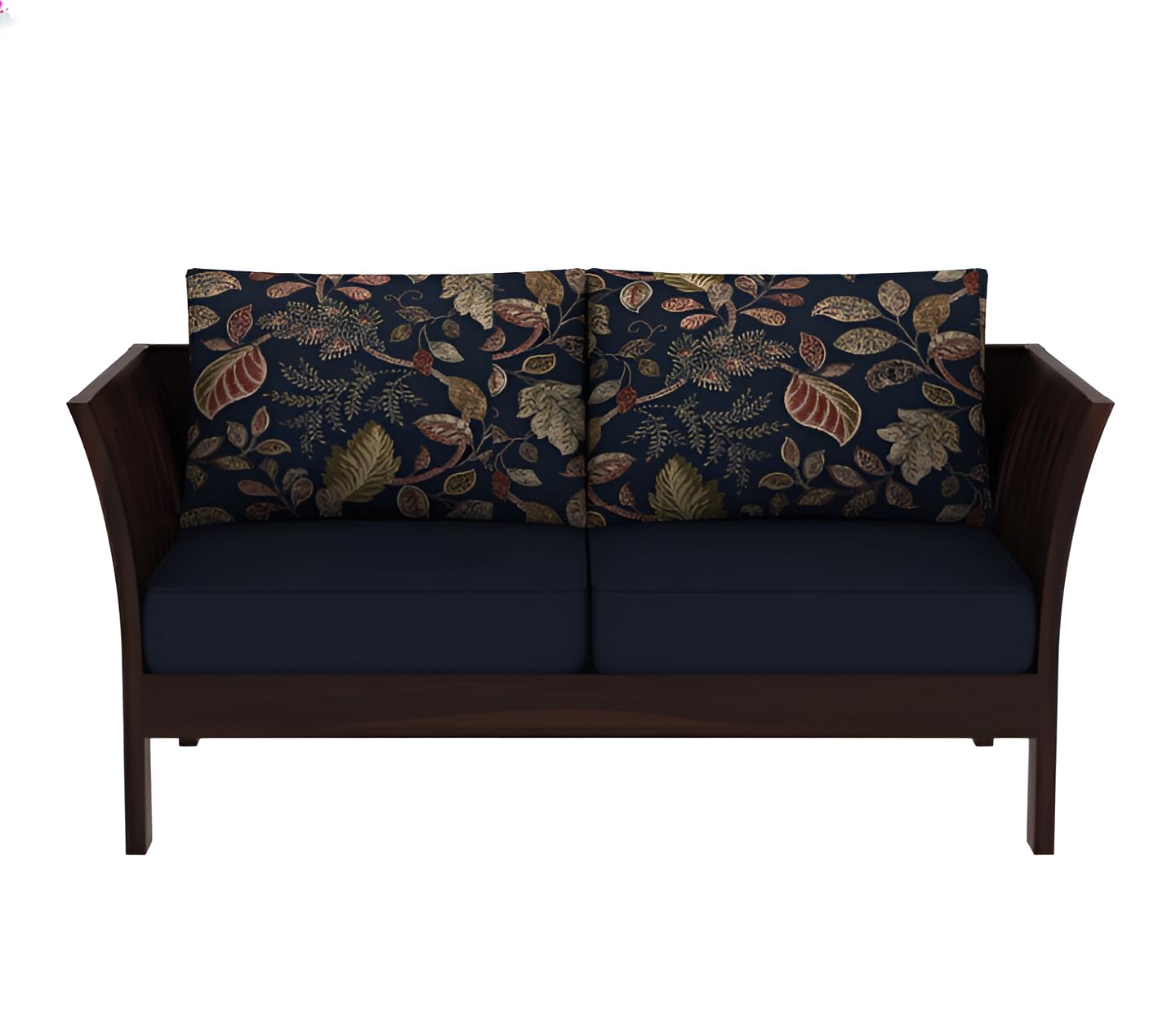 Wooden Loveseat with Cushioned Seat & Printed Back Cushions