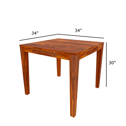 Solid Sheesham Wood 4 Seater Dining Table Set with Cushioned Chairs