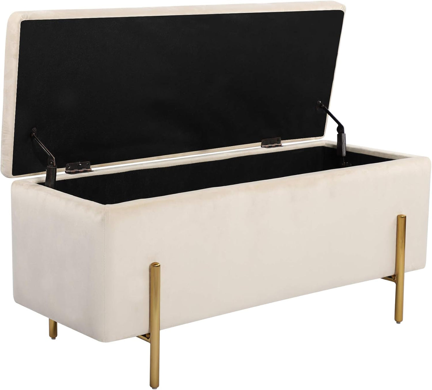 Modern Velvet Storage Bench with Gold Legs – Upholstered Ottoman Bench