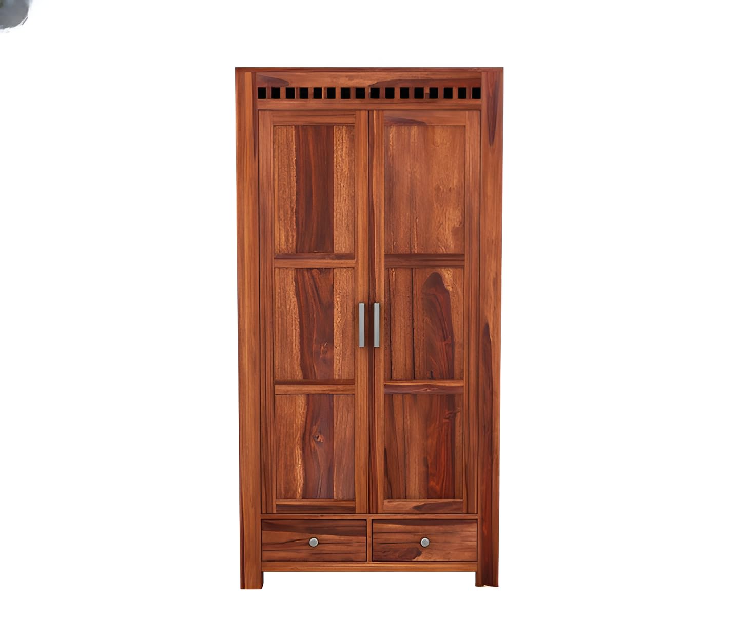 Premium Solid Sheesham Wood 2 Door Wardrobe with Drawers