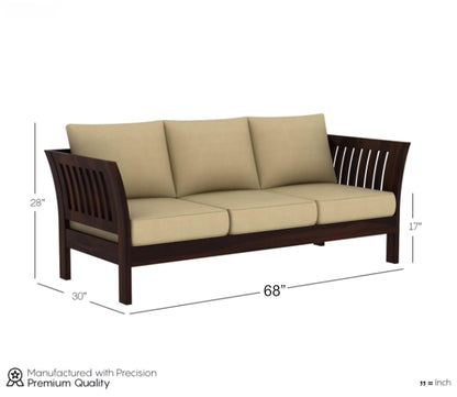 Sheesham Wood 3 Seater Sofa Beige Cushion Living Room