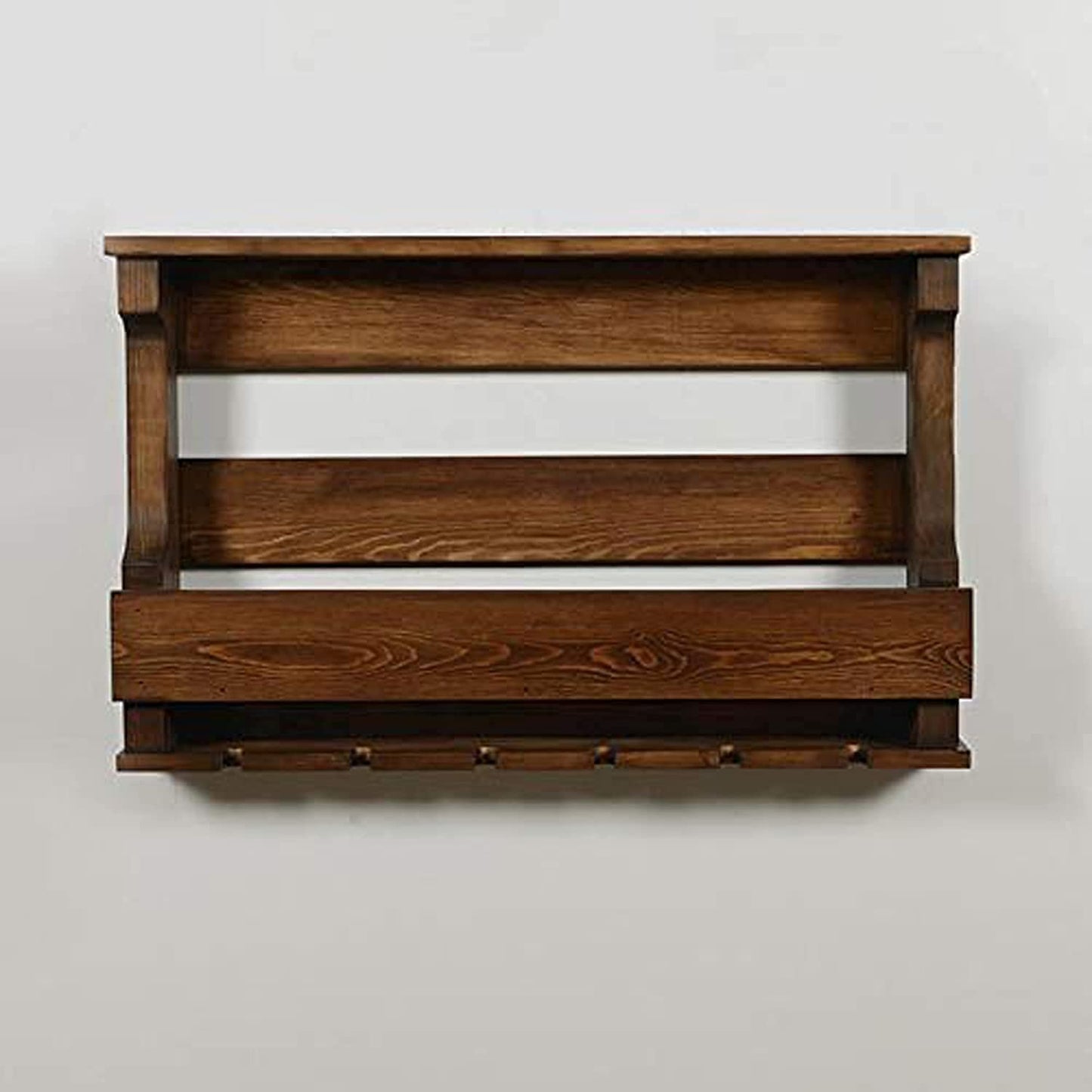 Solid Wood Wall Mounted Wine Rack with Glass Holder Shelf