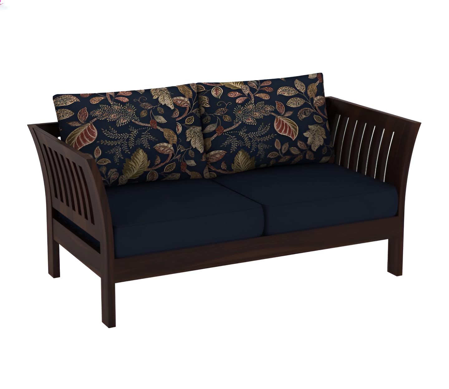 Wooden Loveseat with Cushioned Seat & Printed Back Cushions