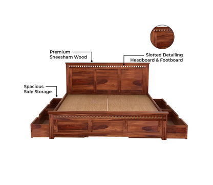 Modern Solid Wood Queen Size Storage Bed with Drawer Storage