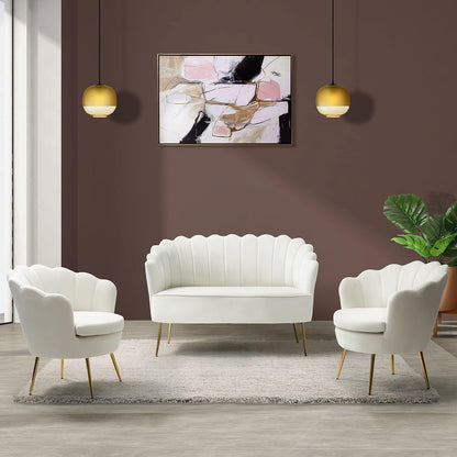 Modern Velvet 3 Piece Sofa Set Barrel Chair Loveseat