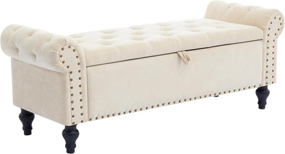Classic Tufted Storage Bench with Armrests – Upholstered Ottoman Bench