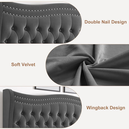 Luxury Upholstered Full Size Bed with Wingback Tufted Headboard