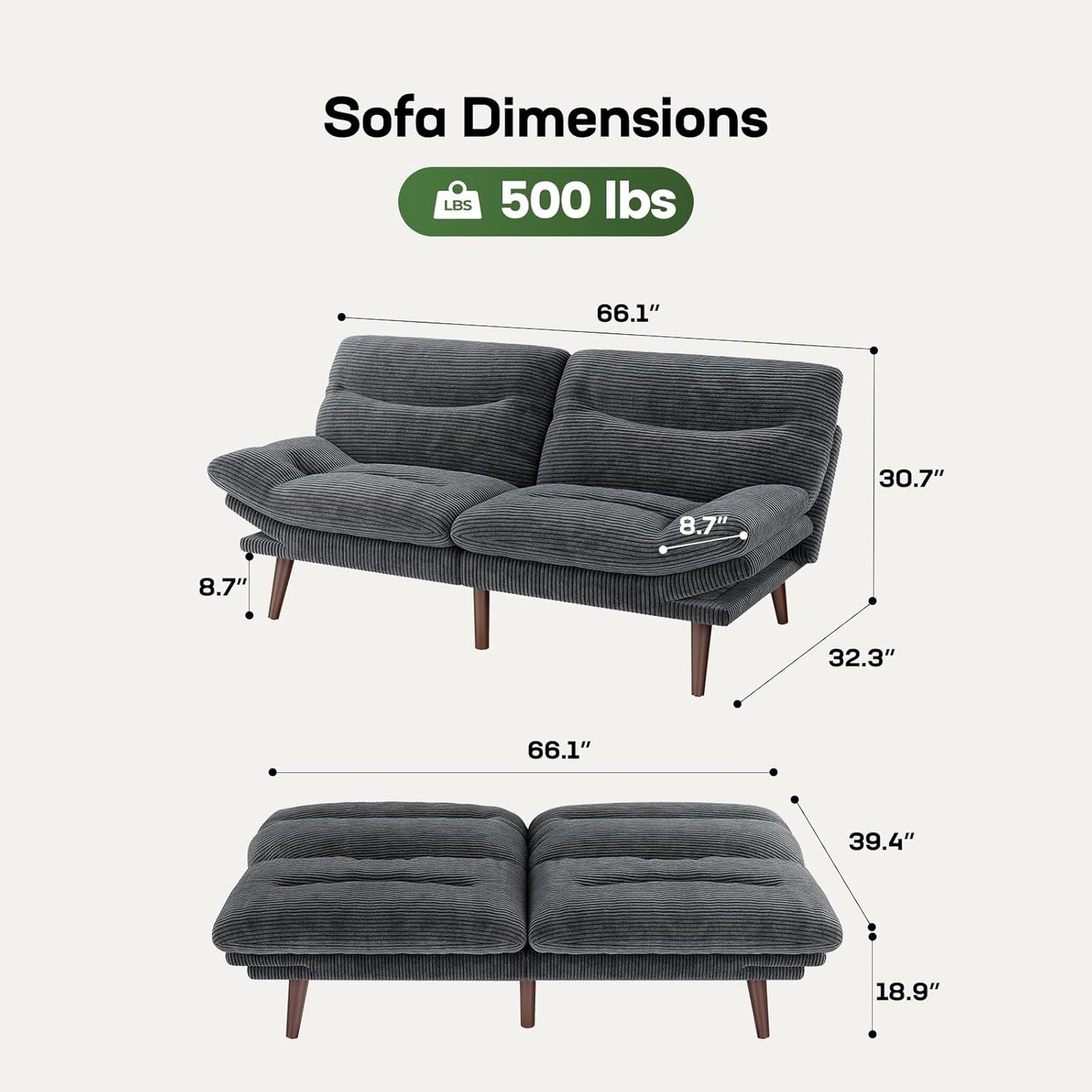 Adjustable Fabric 2 Seater Sofa Bed Futon Couch Gray