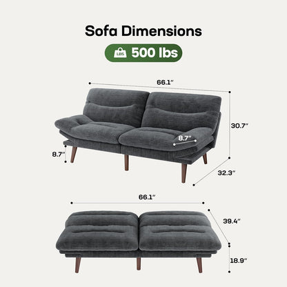 Adjustable Fabric 2 Seater Sofa Bed Futon Couch Gray
