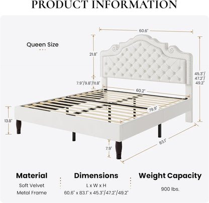 Luxury Tufted Queen Size Upholstered Bed with Curved Headboard