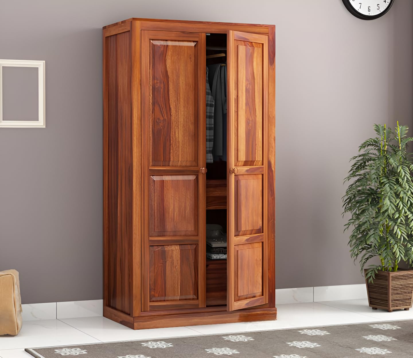 Solid Sheesham Wood 2 Door Wardrobe | Classic Wooden Almirah