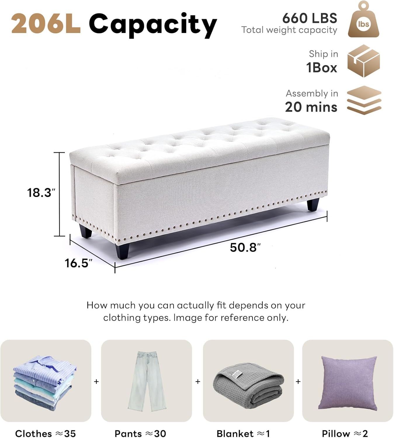 Tufted Storage Ottoman Bench with Safety Hinge & Rivets