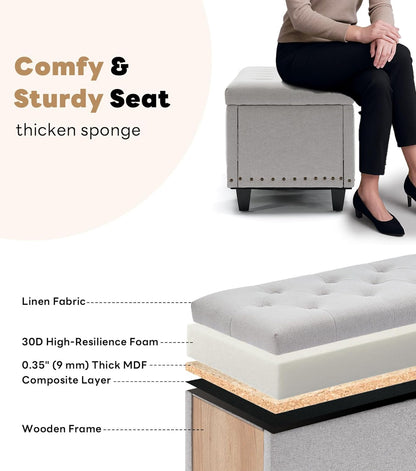 Tufted Storage Ottoman Bench with Safety Hinge & Rivets