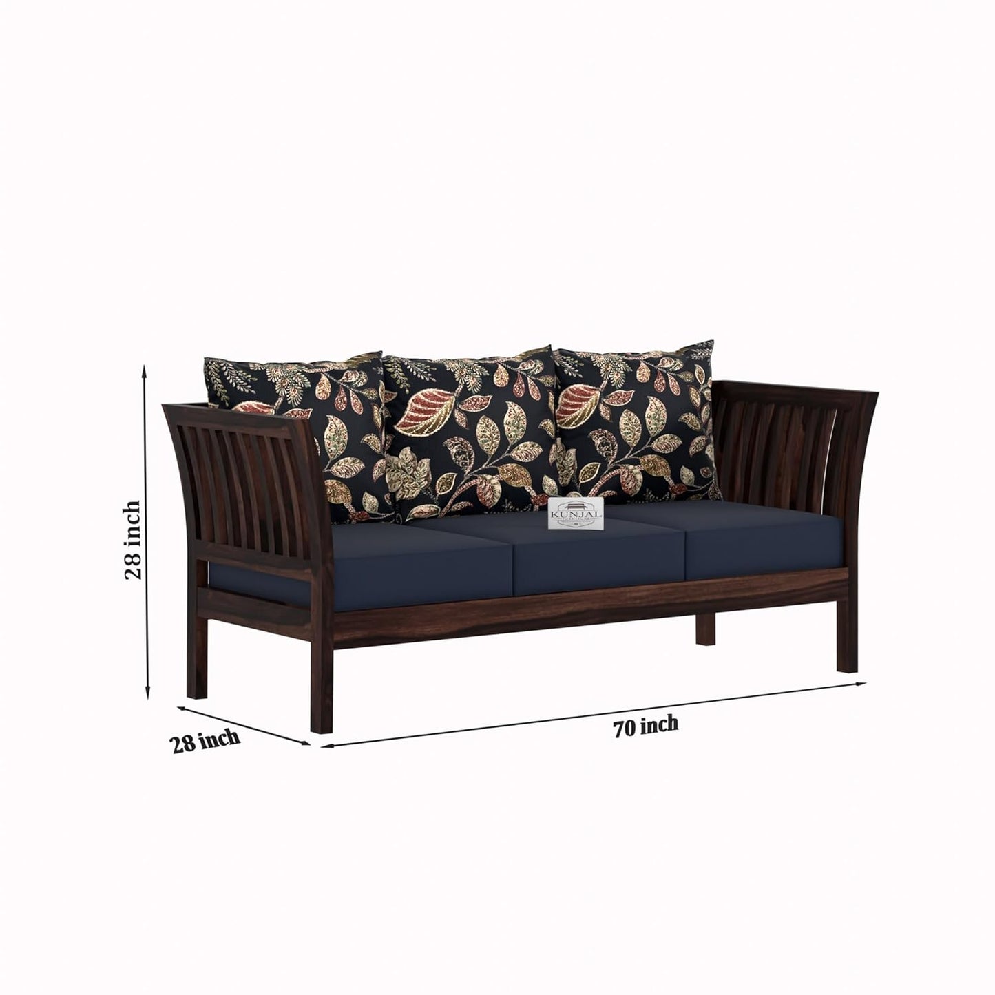 Solid Wood 3+1+1 Seater Sofa Set with Cushions