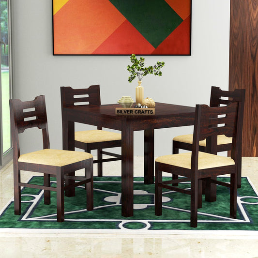 Solid Wood 4 Seater Dining Table Set with Cushioned Chairs