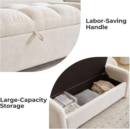 Modern Upholstered Storage Bench with Armrests – Tufted Ottoman Bench