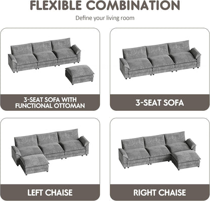 Modern L Shape Sectional Sofa Grey Fabric with Ottoman