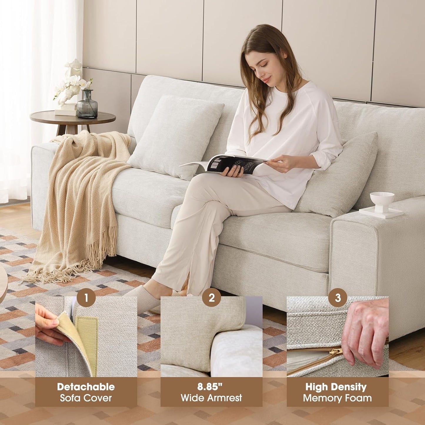 Modern Fabric 2 Seater Sofa Couch Living Room Beige