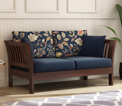 Wooden Loveseat with Cushioned Seat & Printed Back Cushions