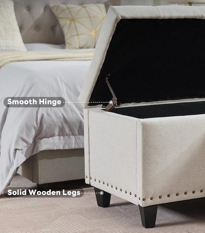 Tufted Storage Ottoman Bench with Safety Hinge & Rivets