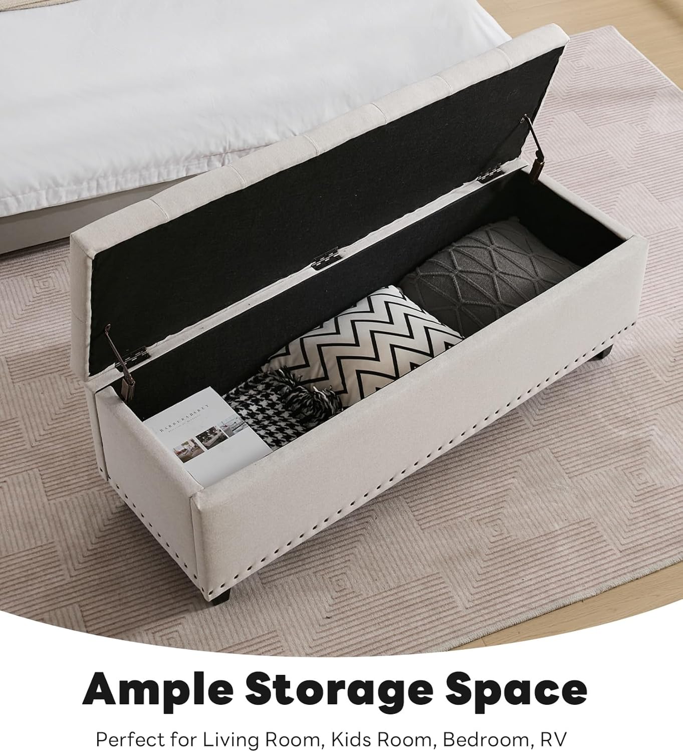 Tufted Storage Ottoman Bench with Safety Hinge & Rivets