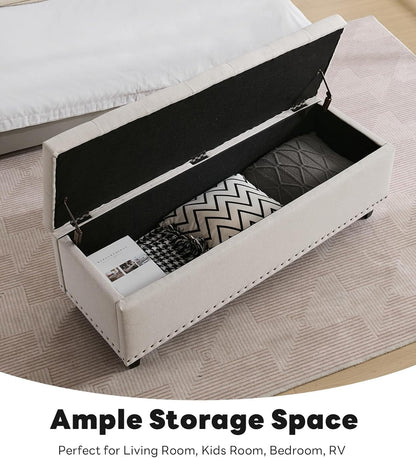 Tufted Storage Ottoman Bench with Safety Hinge & Rivets