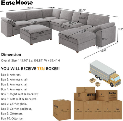 U Shape Modular Sectional Sofa with Ottoman Fabric Couch