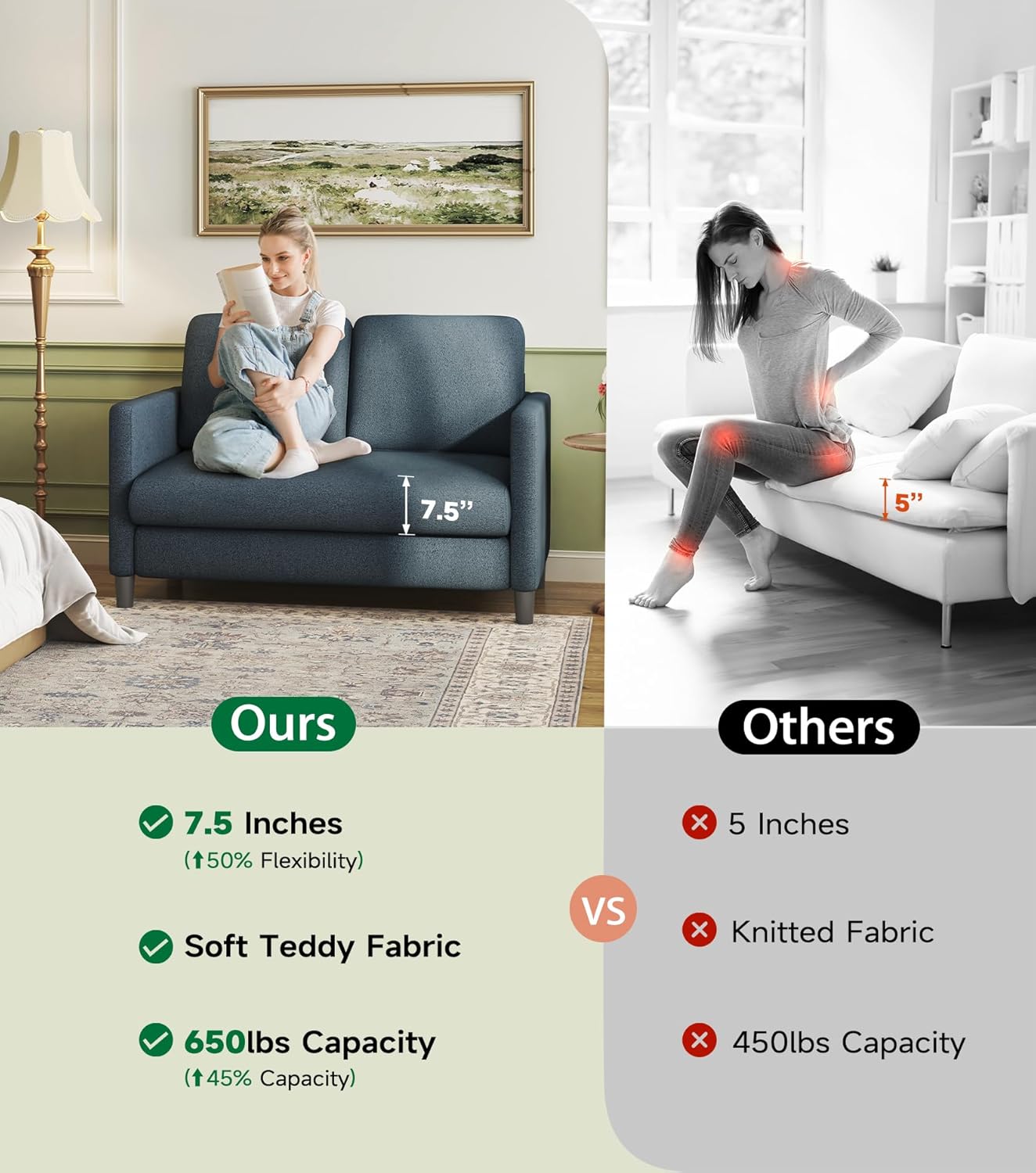 Modern Fabric 2 Seater Sofa | Compact Upholstered Loveseat