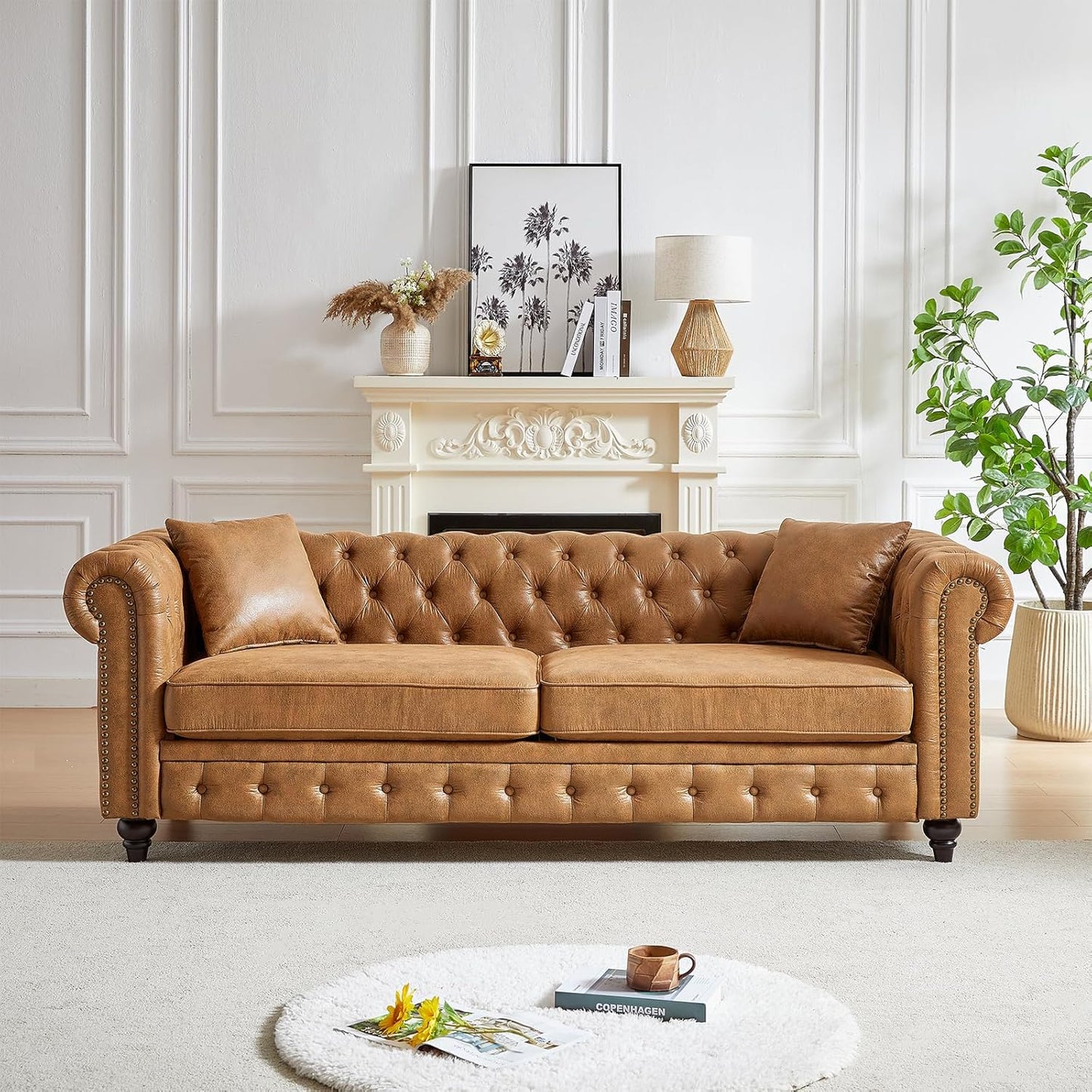 Classic Chesterfield Sofa Set Brown Tufted 3+2 Seater