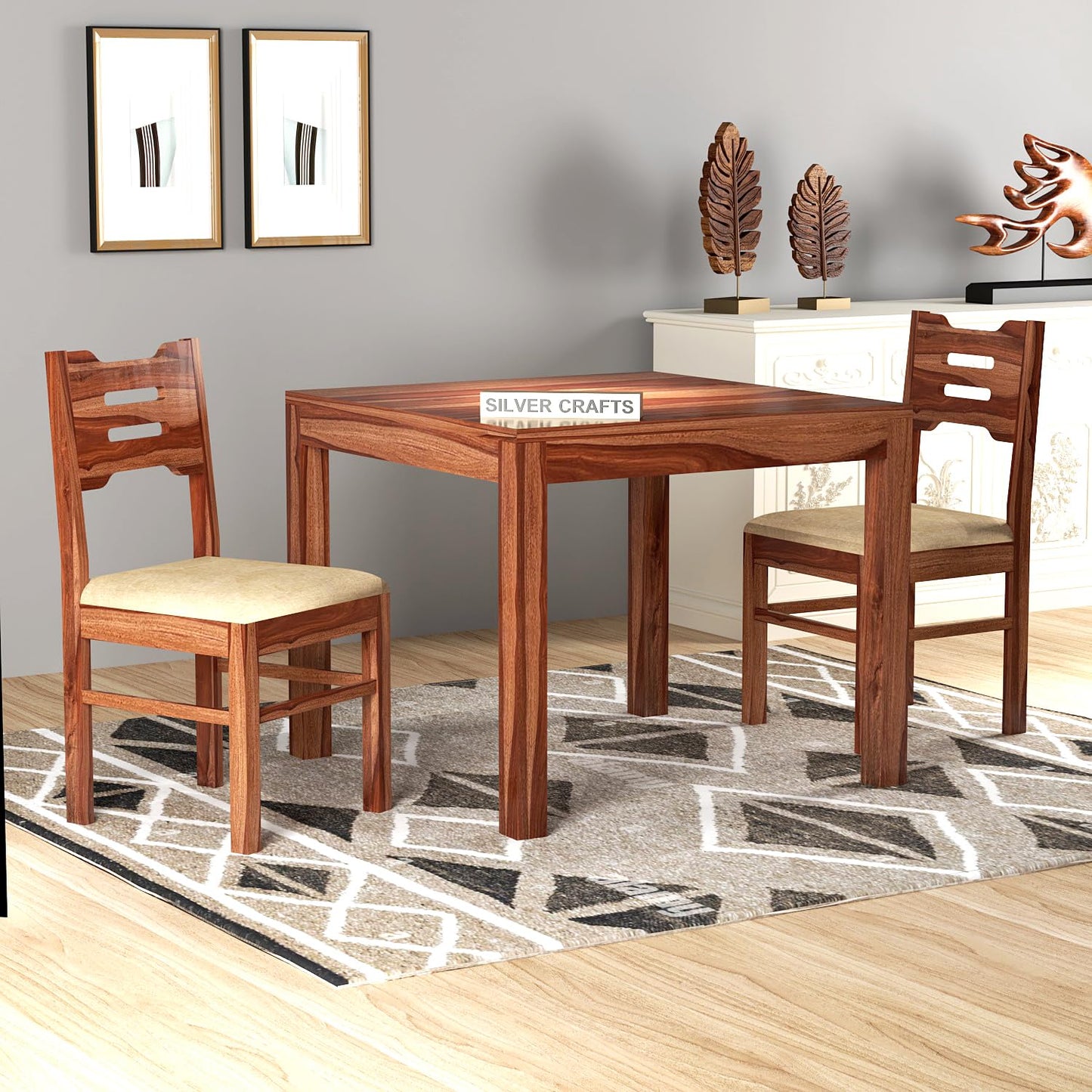 Solid Wood 2 Seater Dining Table Set with Chairs