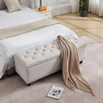 Tufted Storage Ottoman Bench with Safety Hinge & Rivets