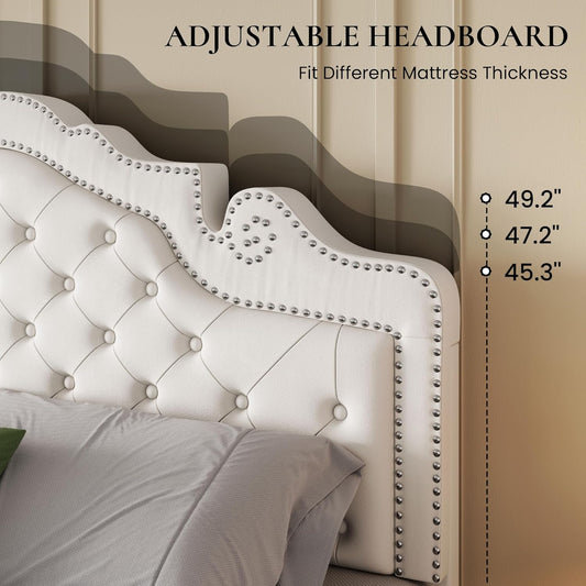 Luxury Tufted Queen Size Upholstered Bed with Curved Headboard