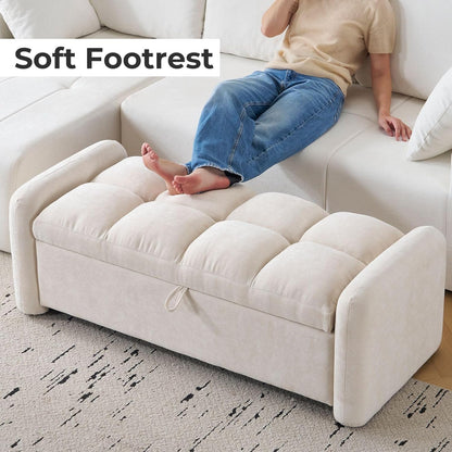 Modern Upholstered Storage Bench with Armrests – Tufted Ottoman Bench