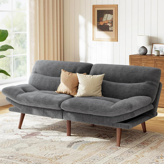 Adjustable Fabric 2 Seater Sofa Bed Futon Couch Gray