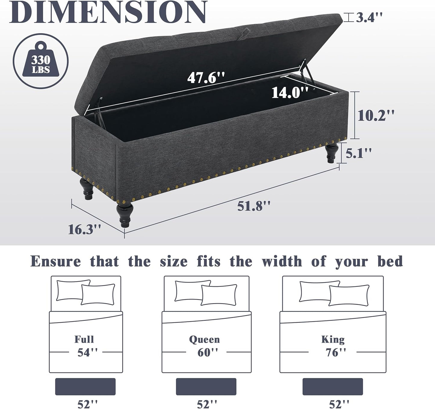 Classic Tufted Storage Bench with Nailhead Trim